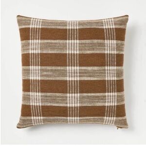 Threshold Studio McGee Woven Plaid Pillow Brown Removable Cover Cozy 20"x20” NWT